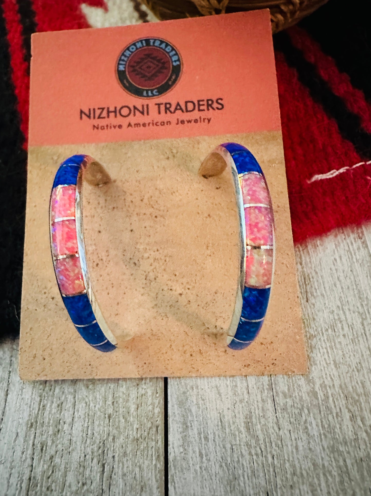 Handcrafted Sterling Silver & Multicolor Opal Inlay Hoop Earrings