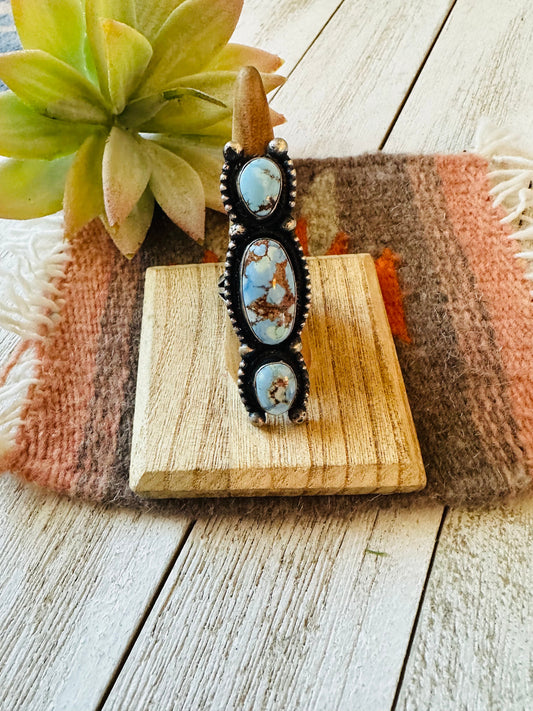 Handcrafted Golden Hills Turquoise & Sterling Silver Ring Size 8.75 by Kathleen Livingston
