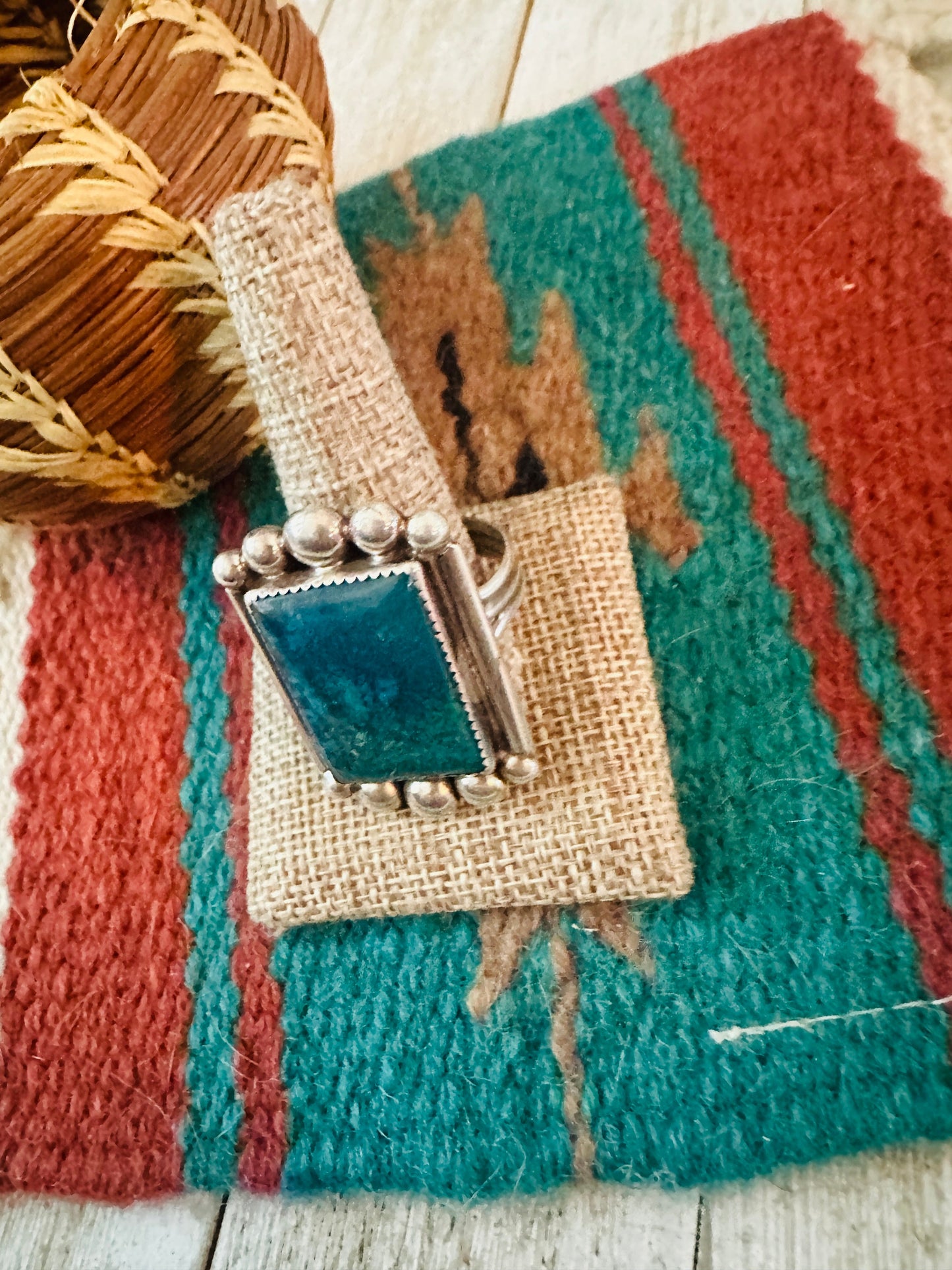 Old Pawn Handcrafted Turquoise & Sterling Silver Ring Size 16