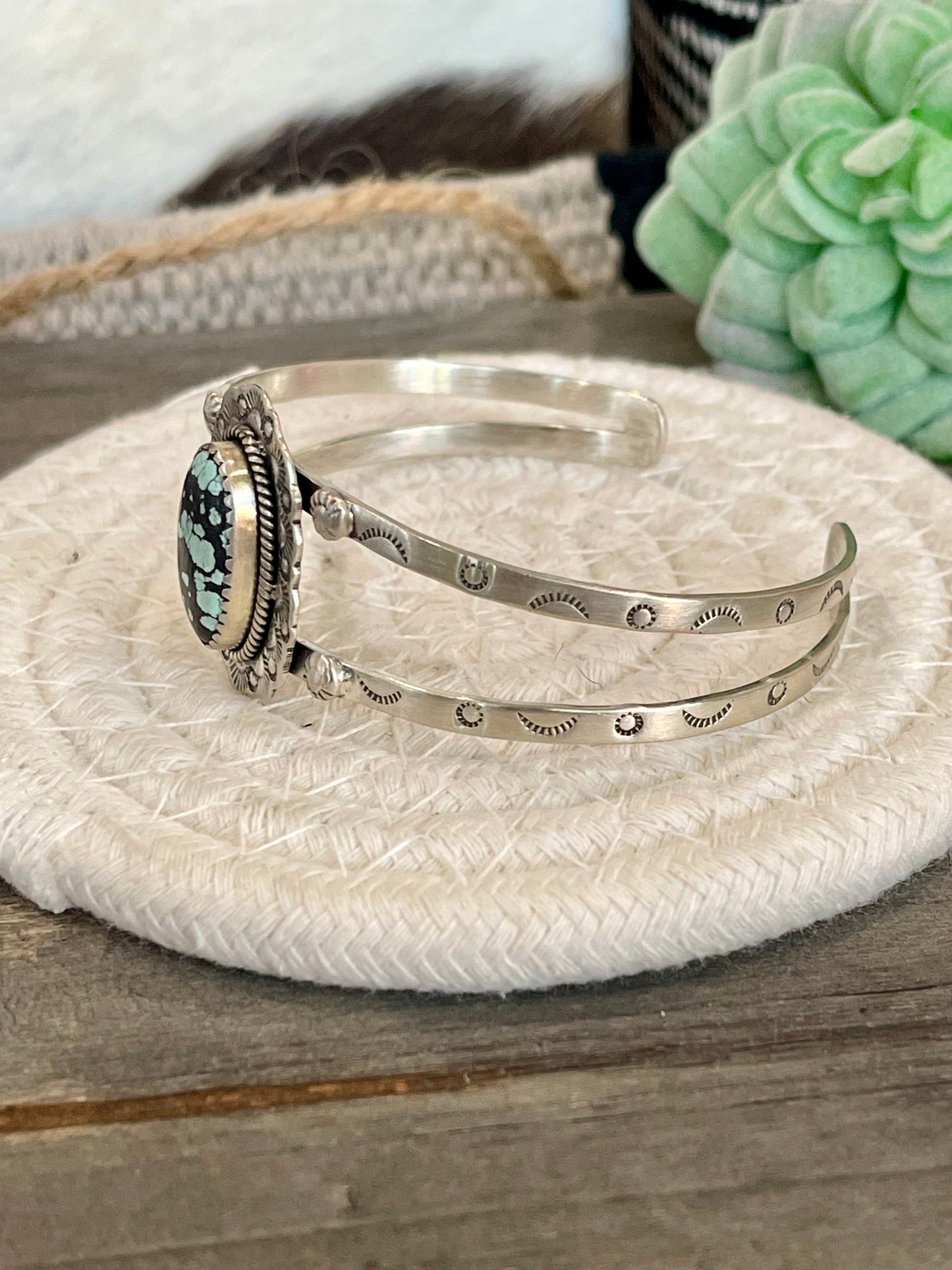 Nizhoni Handmade Sterling Silver & Number 8 Turquoise Adjustable Cuff Bracelet