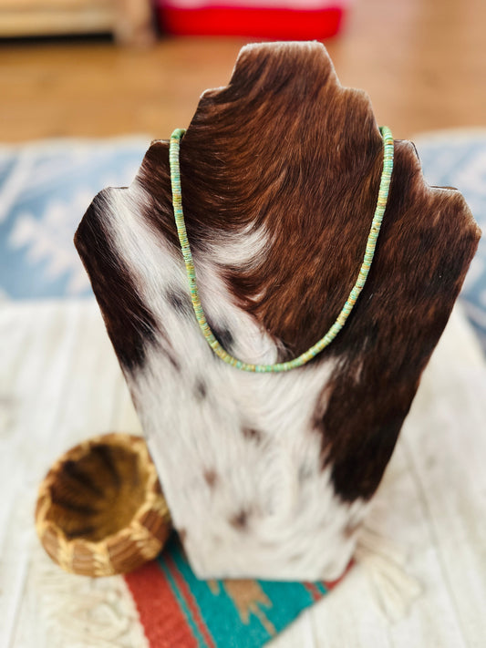 Handcrafted Kingman Turquoise & Sterling Silver Beaded Necklace 17”