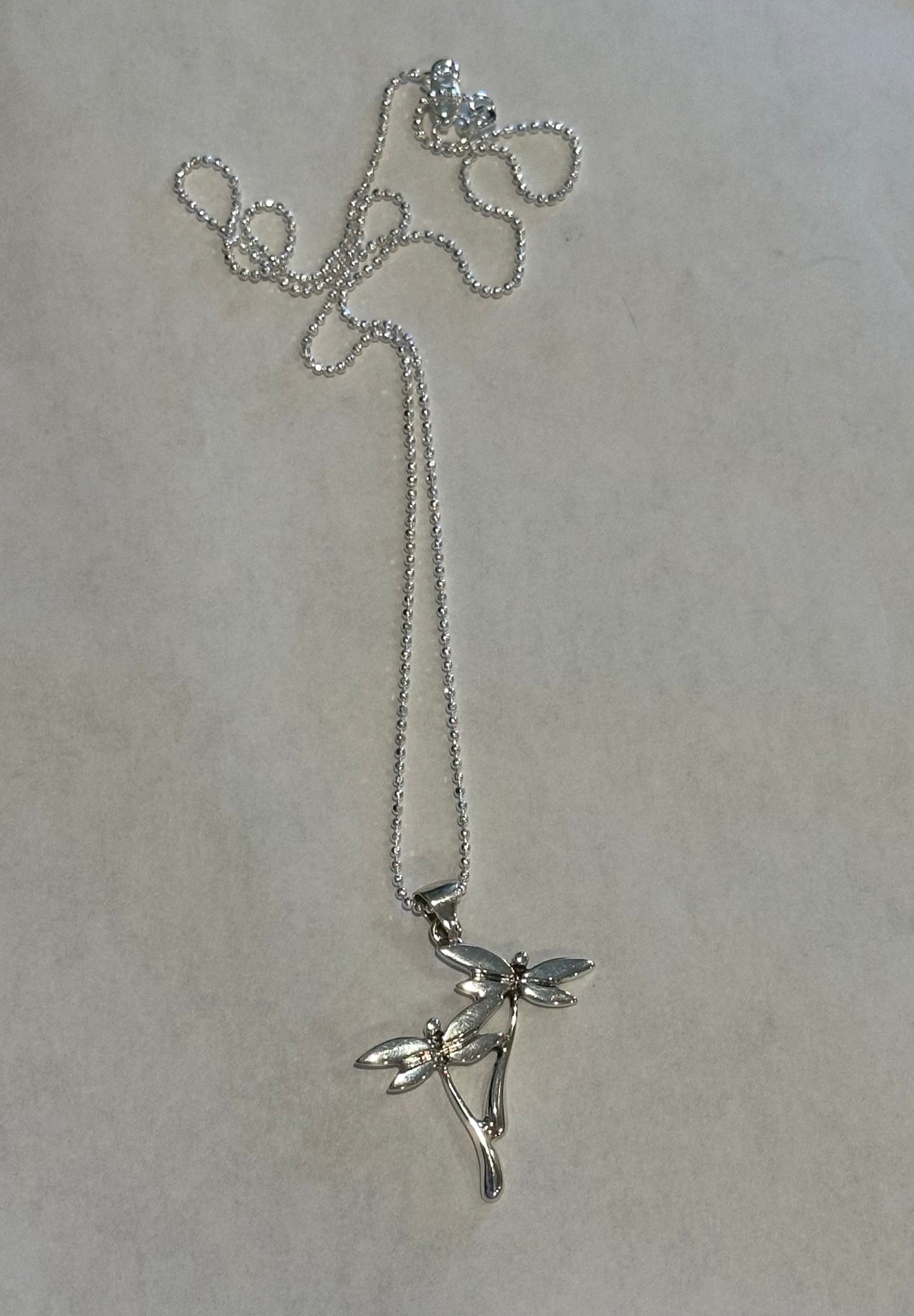 Double Dragonfly Sterling Silver Pendant Necklace