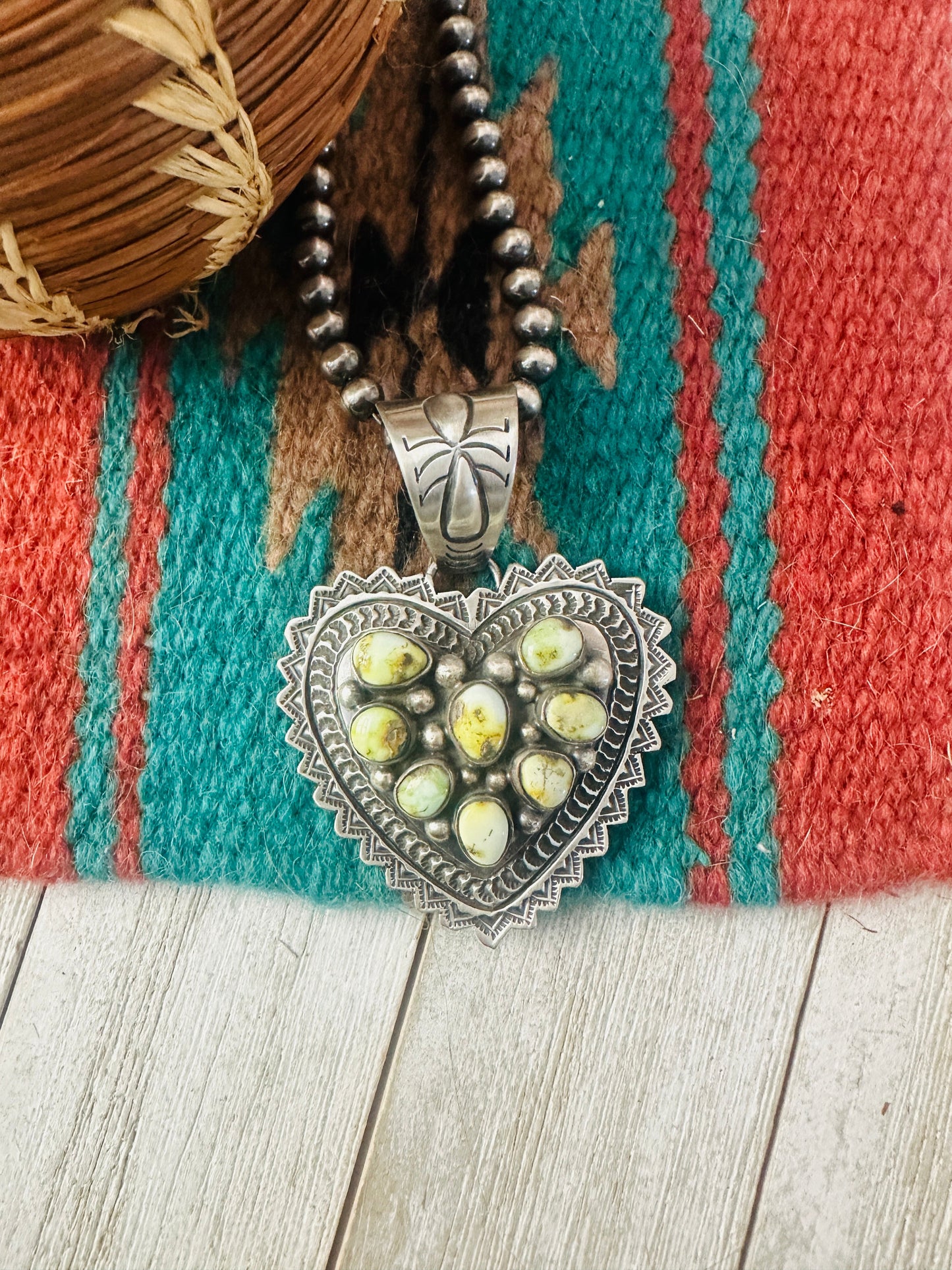 Handcrafted Palomino Turquoise & Sterling Silver Heart Pendant