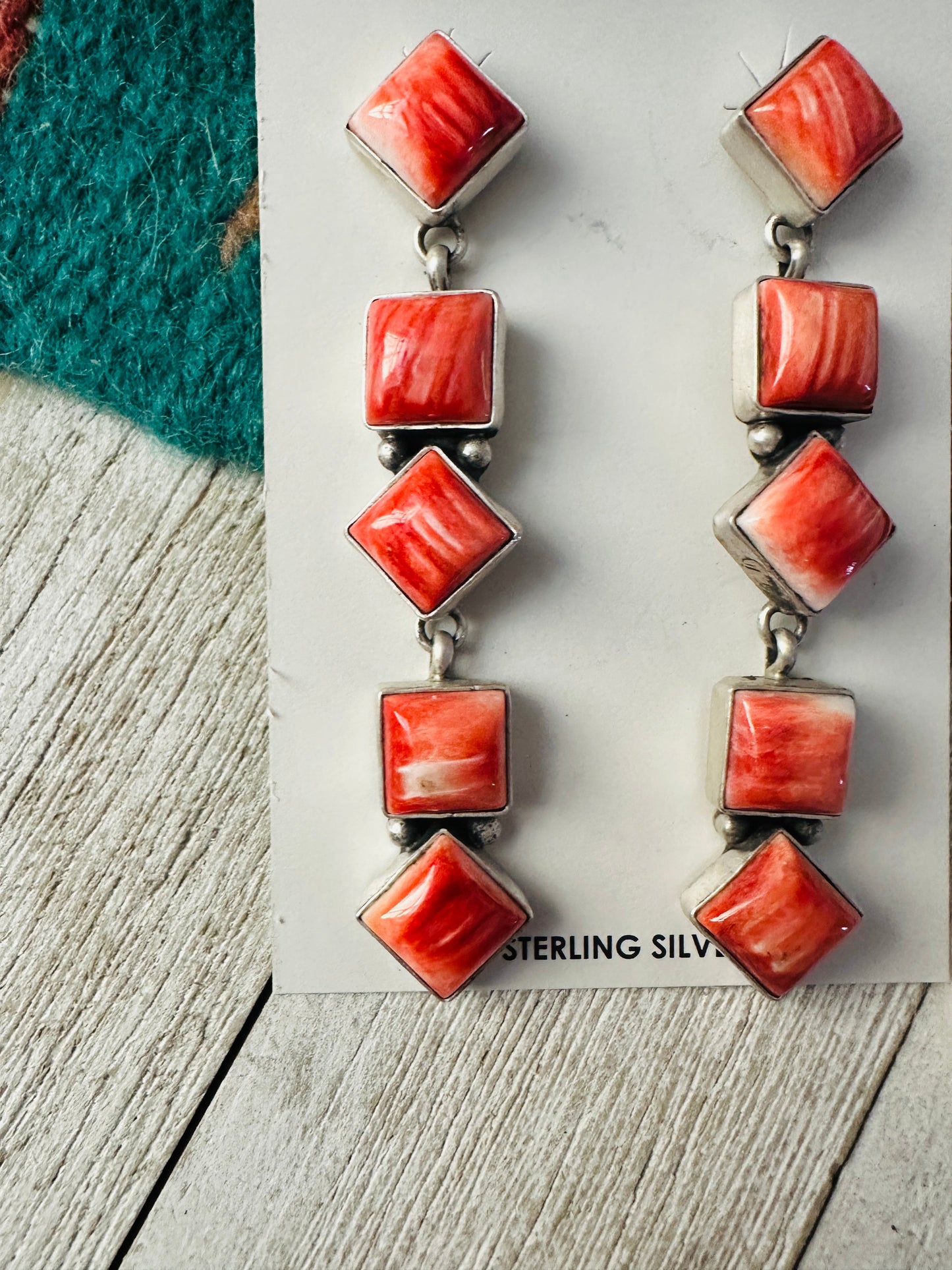 Handcrafted Orange Spiny and Sterling Silver Dangle Earrings