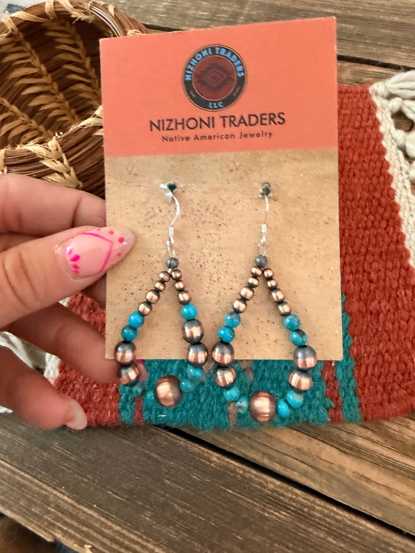 Handcrafted Copper & Turquoise Beaded Dangle Hoop Earrings