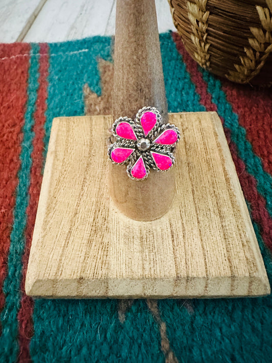 Handcrafted Sterling Silver & Pink Opal Flower Ring