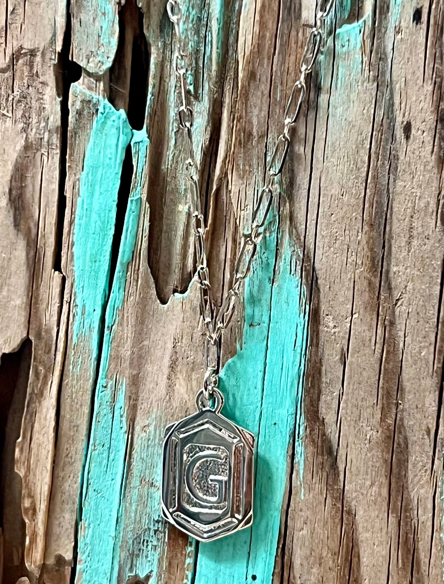Hexagon Tag Initial “G” Pendant Necklace