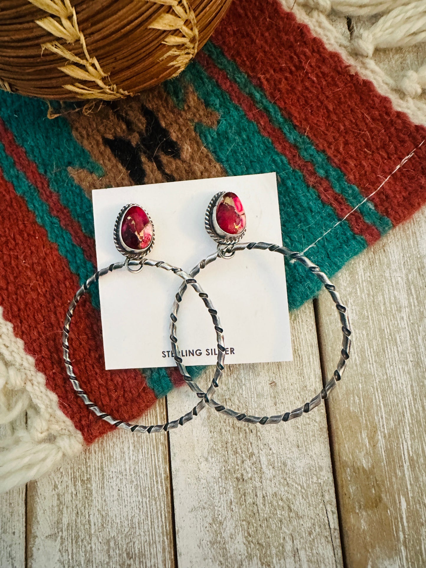 Handcrafted Rose Dahlia and Sterling Silver Dangle Hoop Earrings