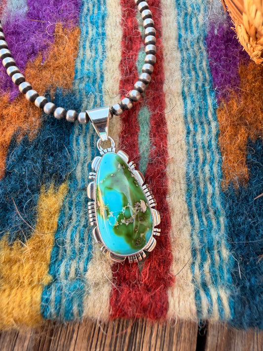Handcrafted Sterling Silver & Sonoran Mountain Turquoise Pendant by Larry Moses Yazzie