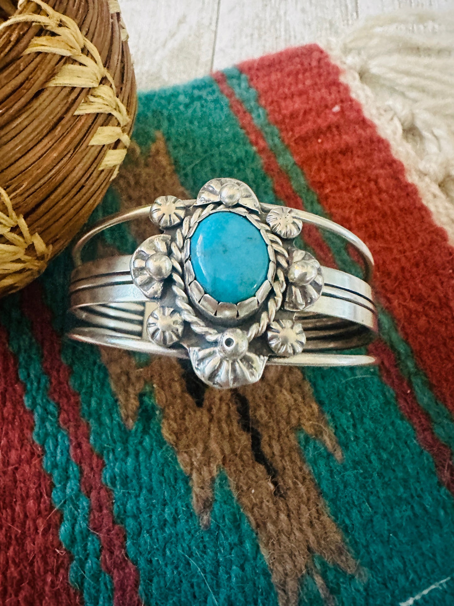 Handcrafted Sterling Silver & Kingman Turquoise Cuff Bracelet