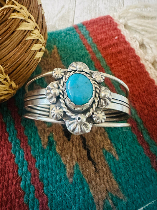 Handcrafted Sterling Silver & Kingman Turquoise Cuff Bracelet