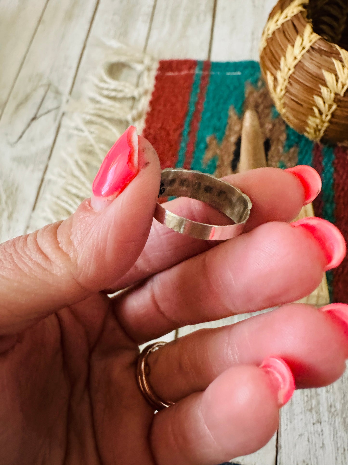 Handcrafted Sterling Silver & White Opal Inlay Band Ring