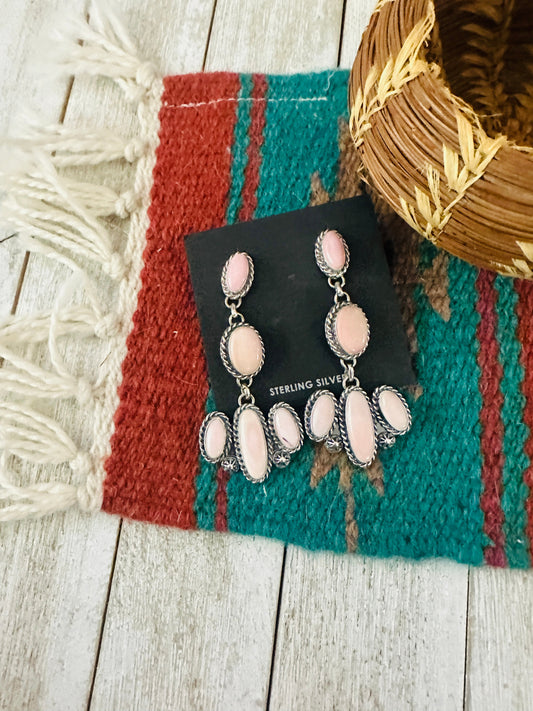Handcrafted Queen Pink Conch & Sterling Silver Dangle Earrings