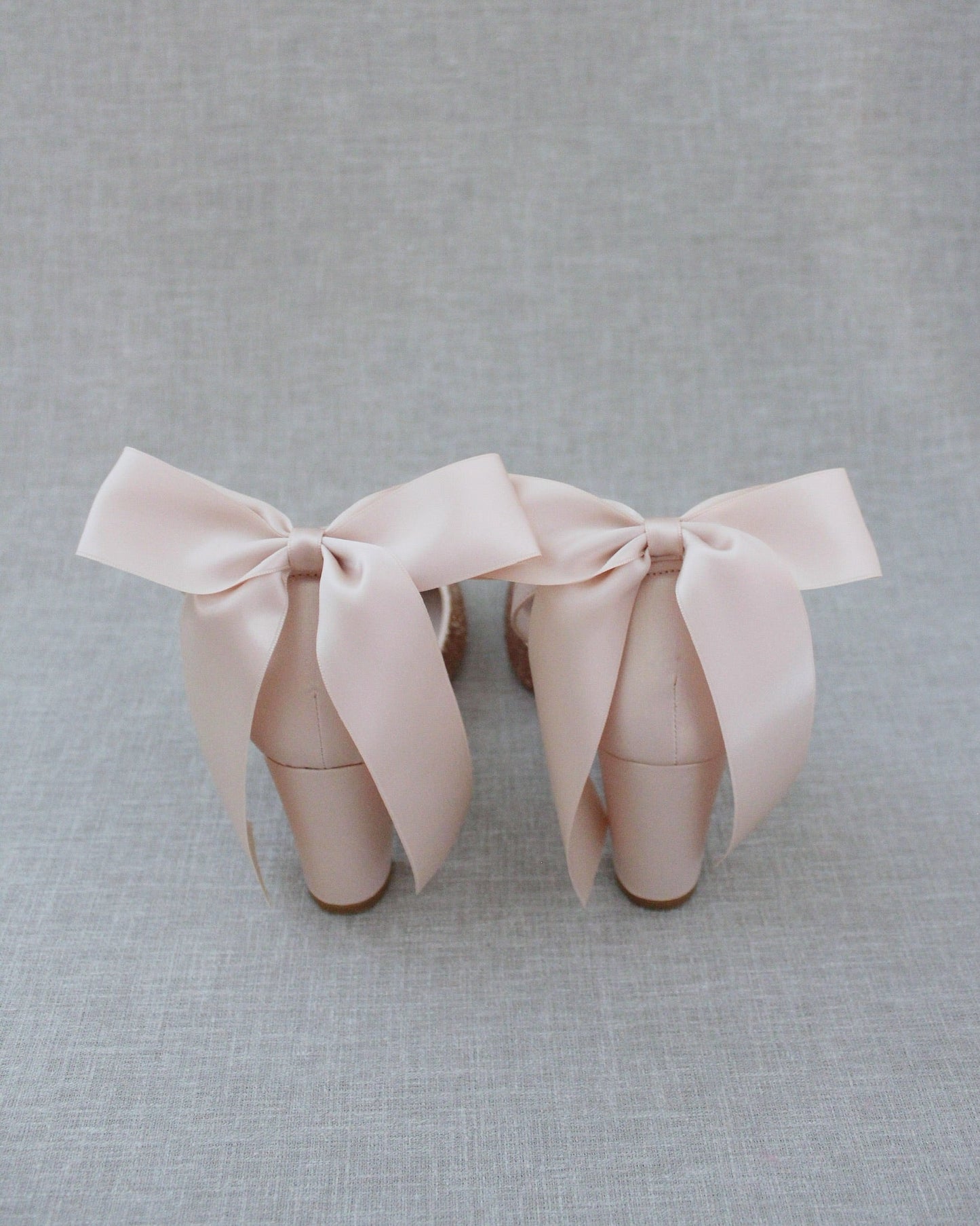 Rock Glitter Block Heel with Blush Satin Back Bow