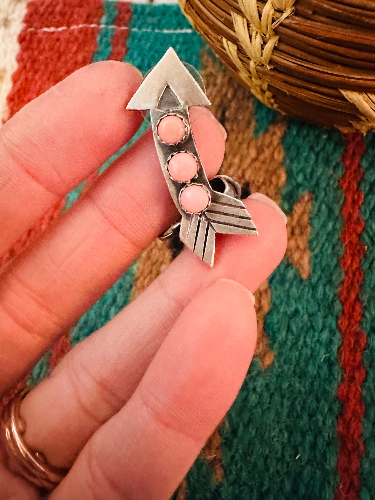 Handcrafted Queen Pink Conch & Sterling Silver Arrow Earring