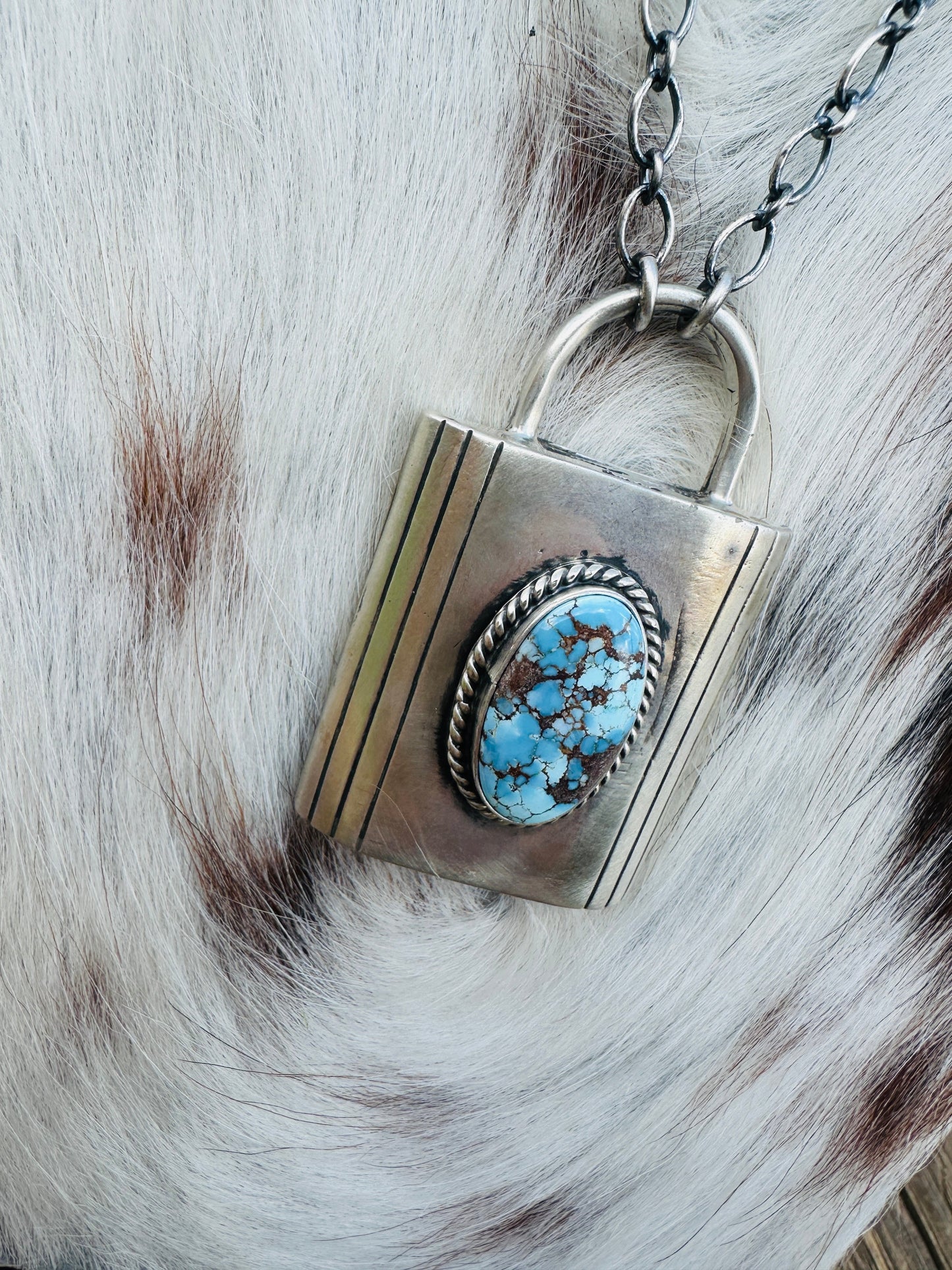 Handcrafted Golden Hills Turquoise & Sterling Silver Locket Style Necklace by Charles Johnson