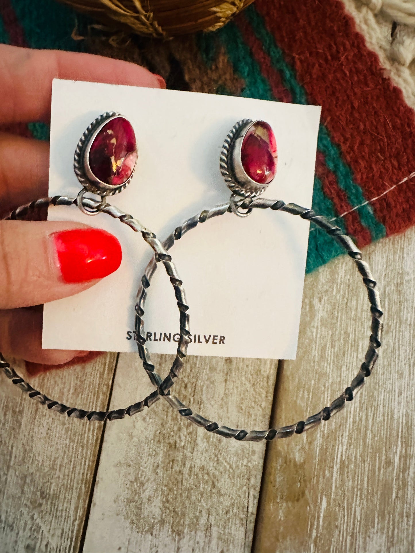 Handcrafted Rose Dahlia and Sterling Silver Dangle Hoop Earrings