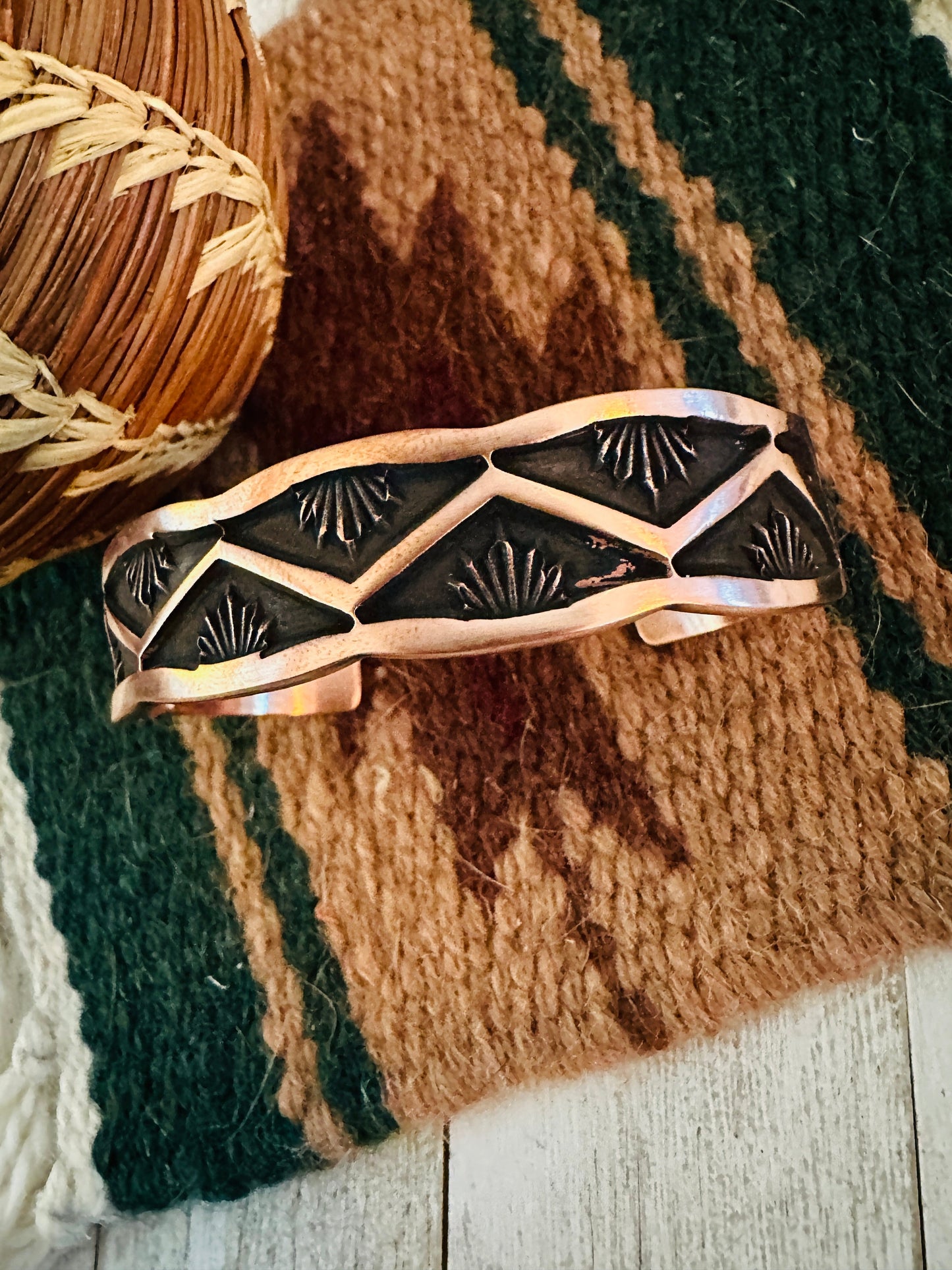 Handcrafted Hand Stamped Copper Cuff Bracelet Signed