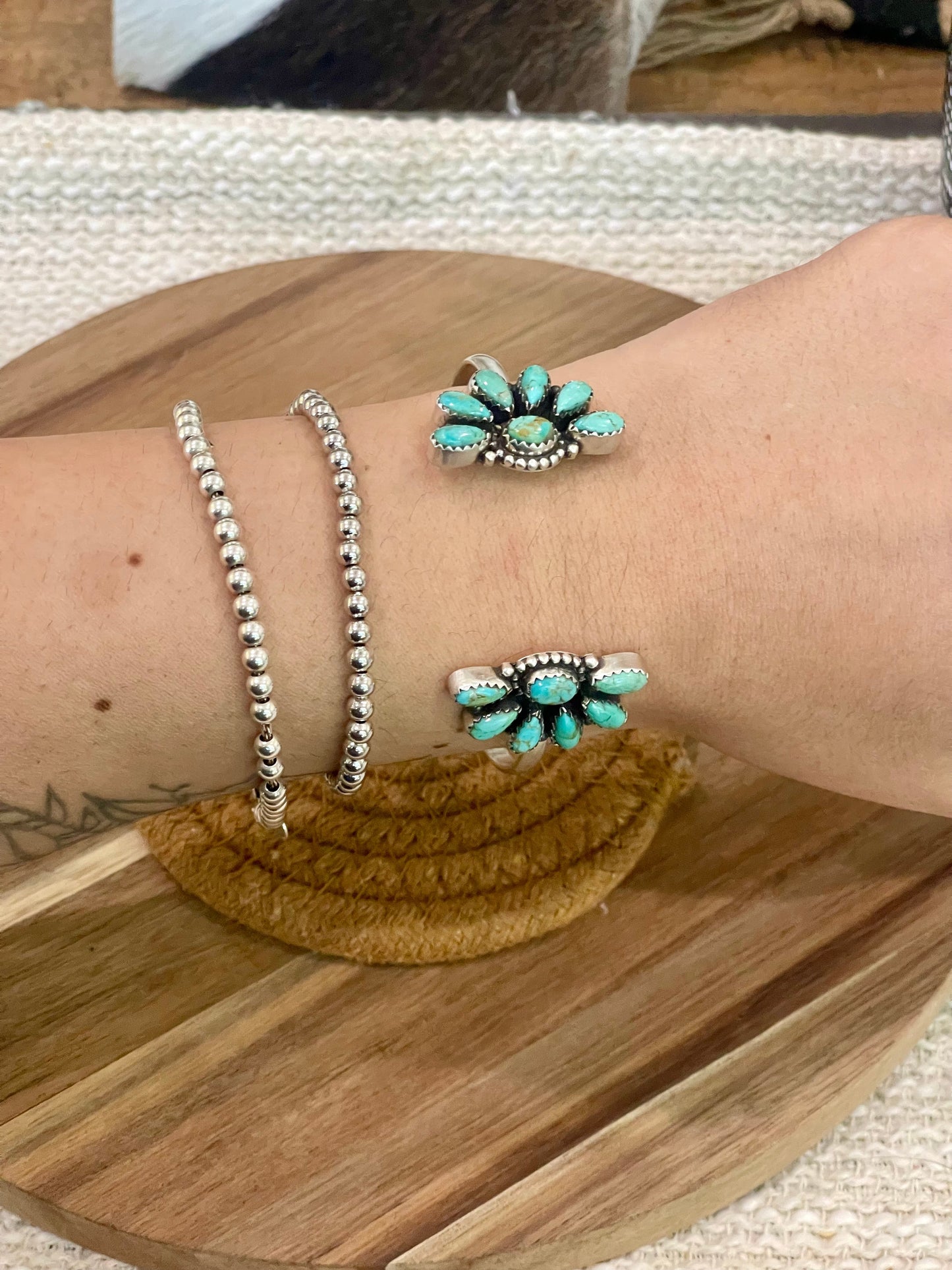 Handcrafted Sterling Silver & Turquoise Cluster Cuff