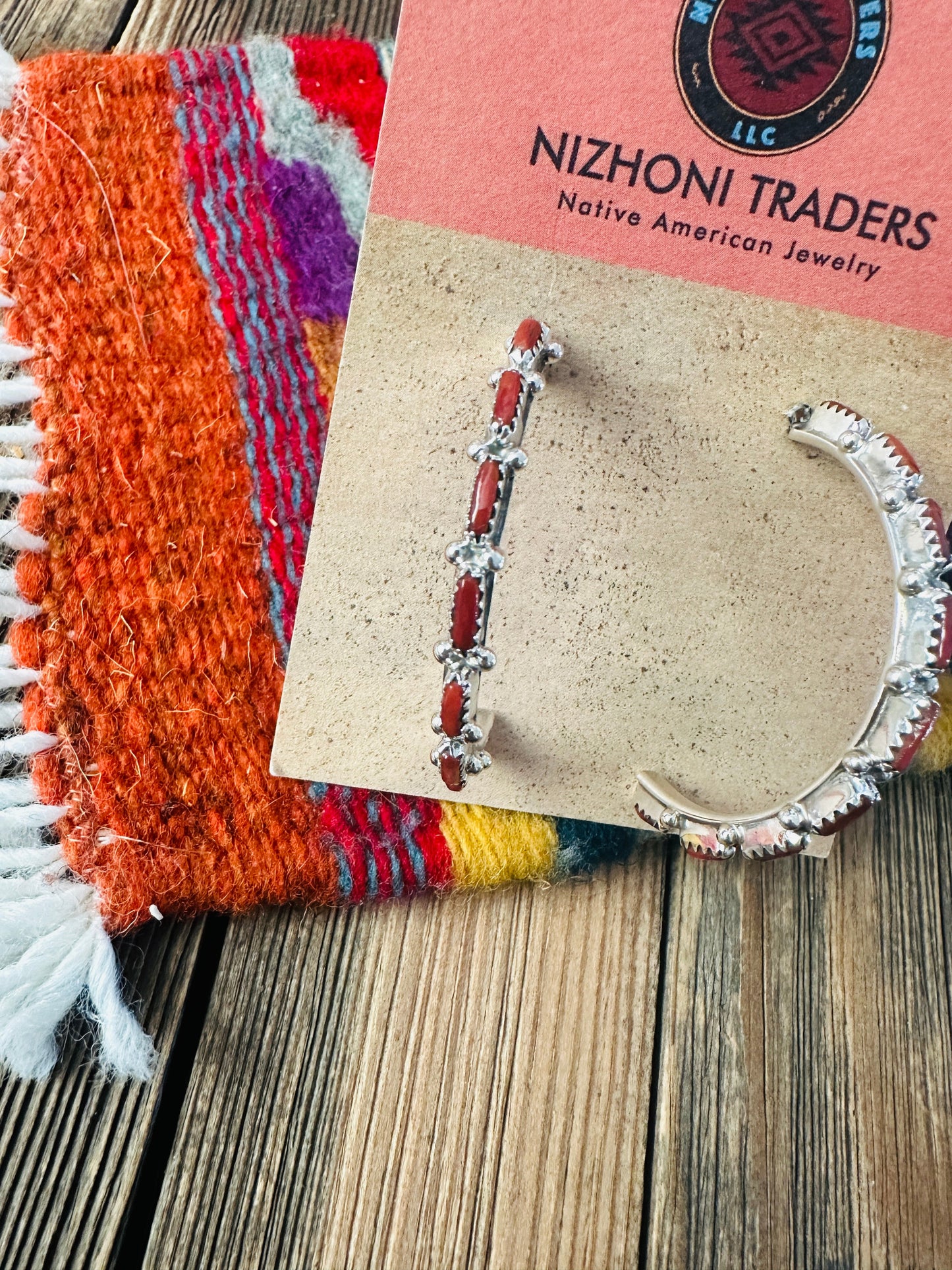 Handcrafted Coral & Sterling Silver Hoop Earrings