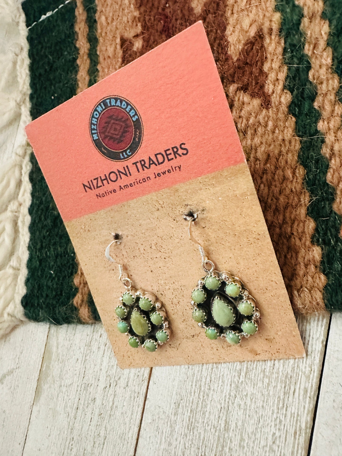 Handcrafted Sterling Silver & Green Turquoise Cluster Dangle Earrings