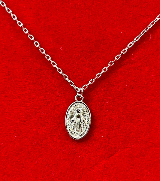 Sterling Silver Saint Mary Charm Necklace