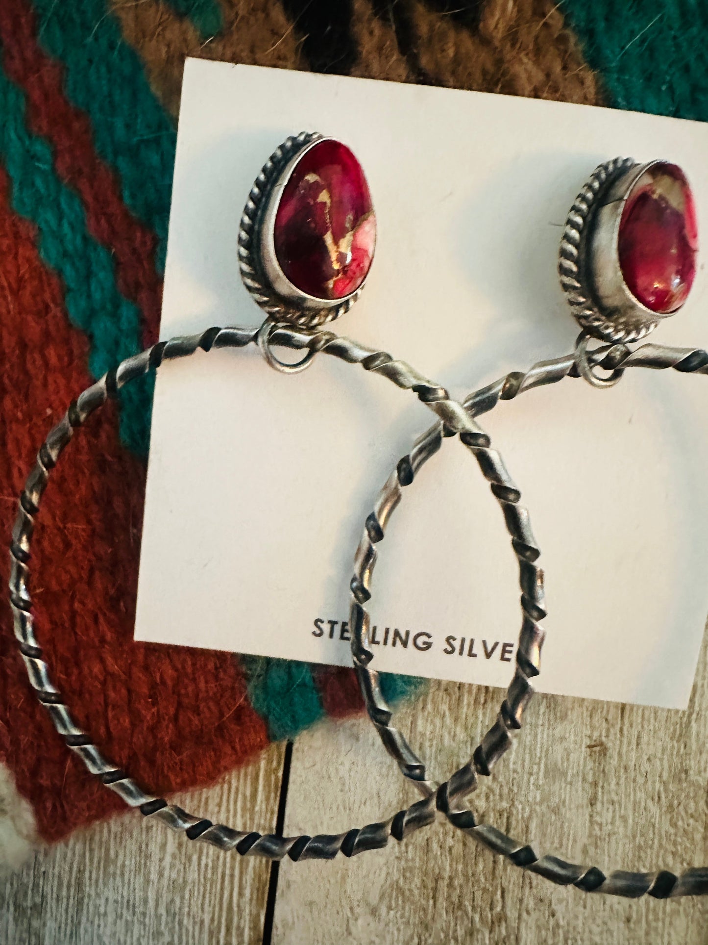 Handcrafted Rose Dahlia and Sterling Silver Dangle Hoop Earrings