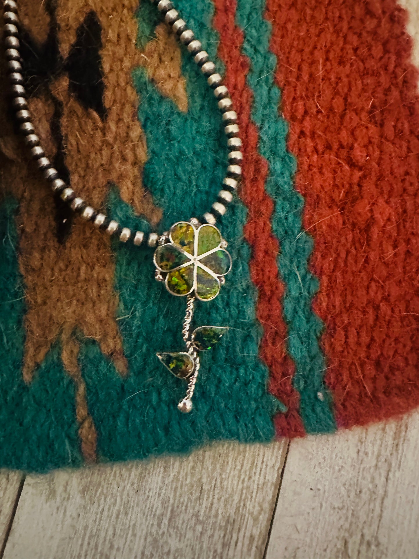 Handcrafted Opal & Sterling Silver Inlay Flower Pendant