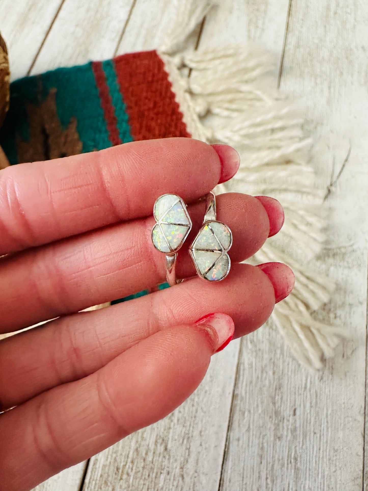 Handcrafted Sterling Silver & White Opal Heart Adjustable Ring