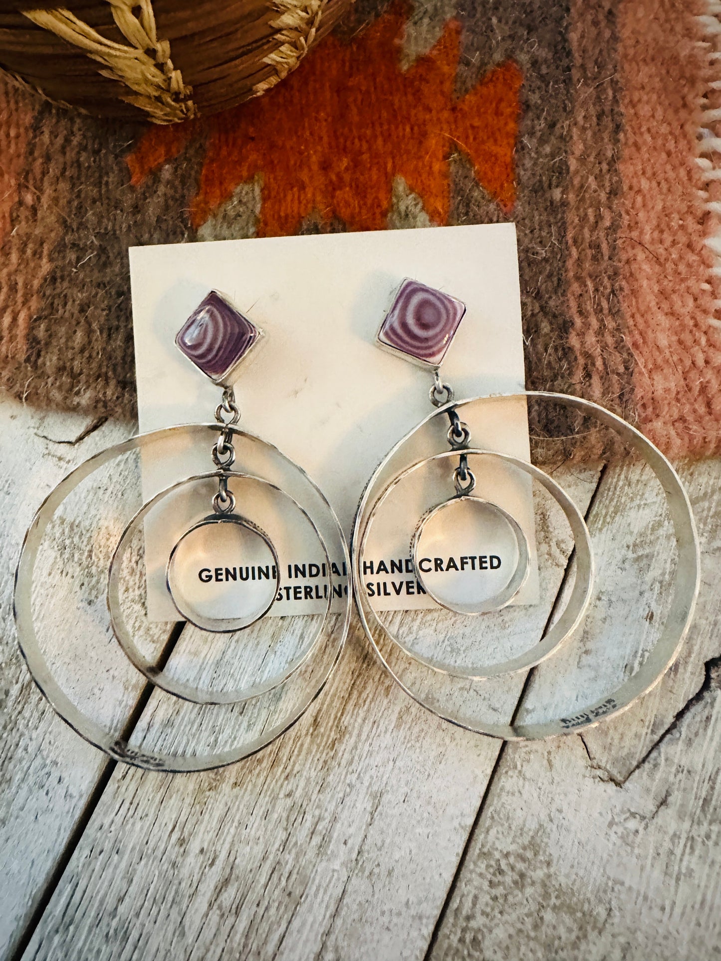 Handcrafted Sterling Silver & Charoite Dangle Hoop Earrings