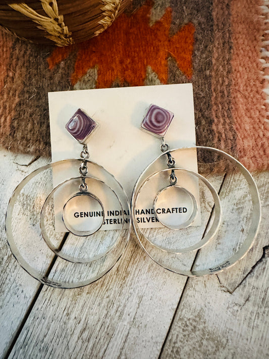 Handcrafted Sterling Silver & Charoite Dangle Hoop Earrings