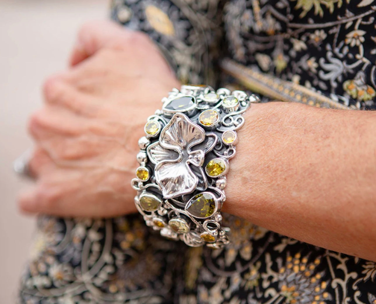 Orchid Sterling Silver Cuff with Crystals