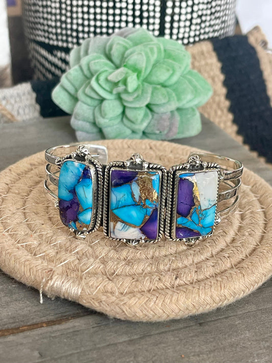Handmade Sterling Silver Purple Kingman Mojave Adjustable  Cuff