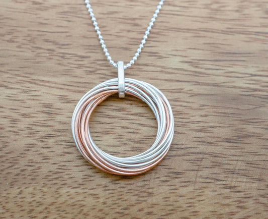 Sterling Silver & Copper Multi Rings Necklace