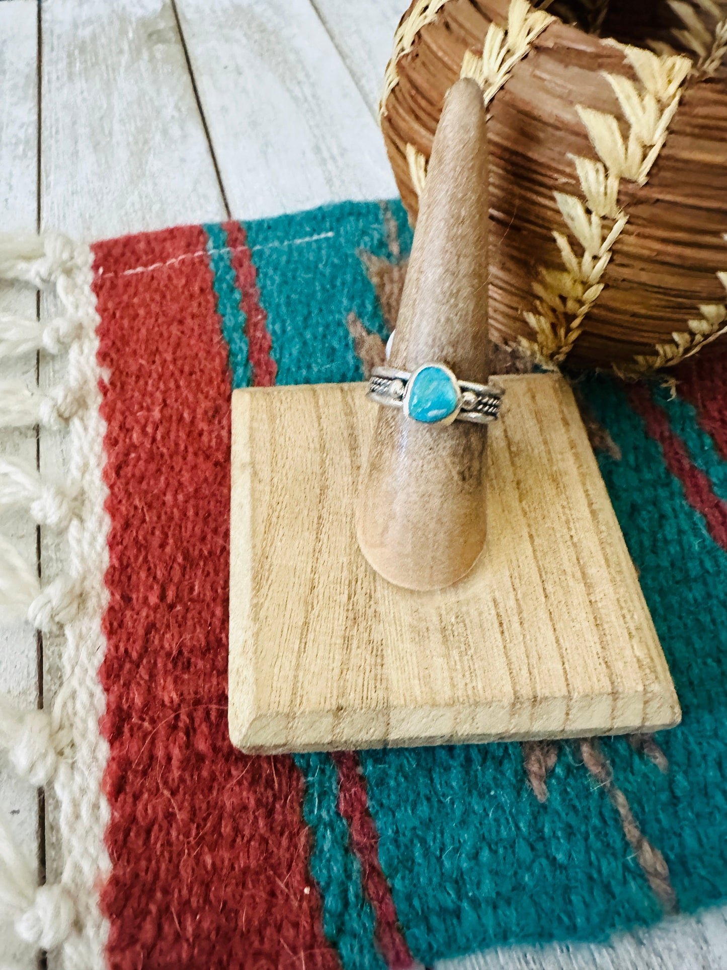 Handcrafted Sterling Silver & Turquoise Ring Size 6.5