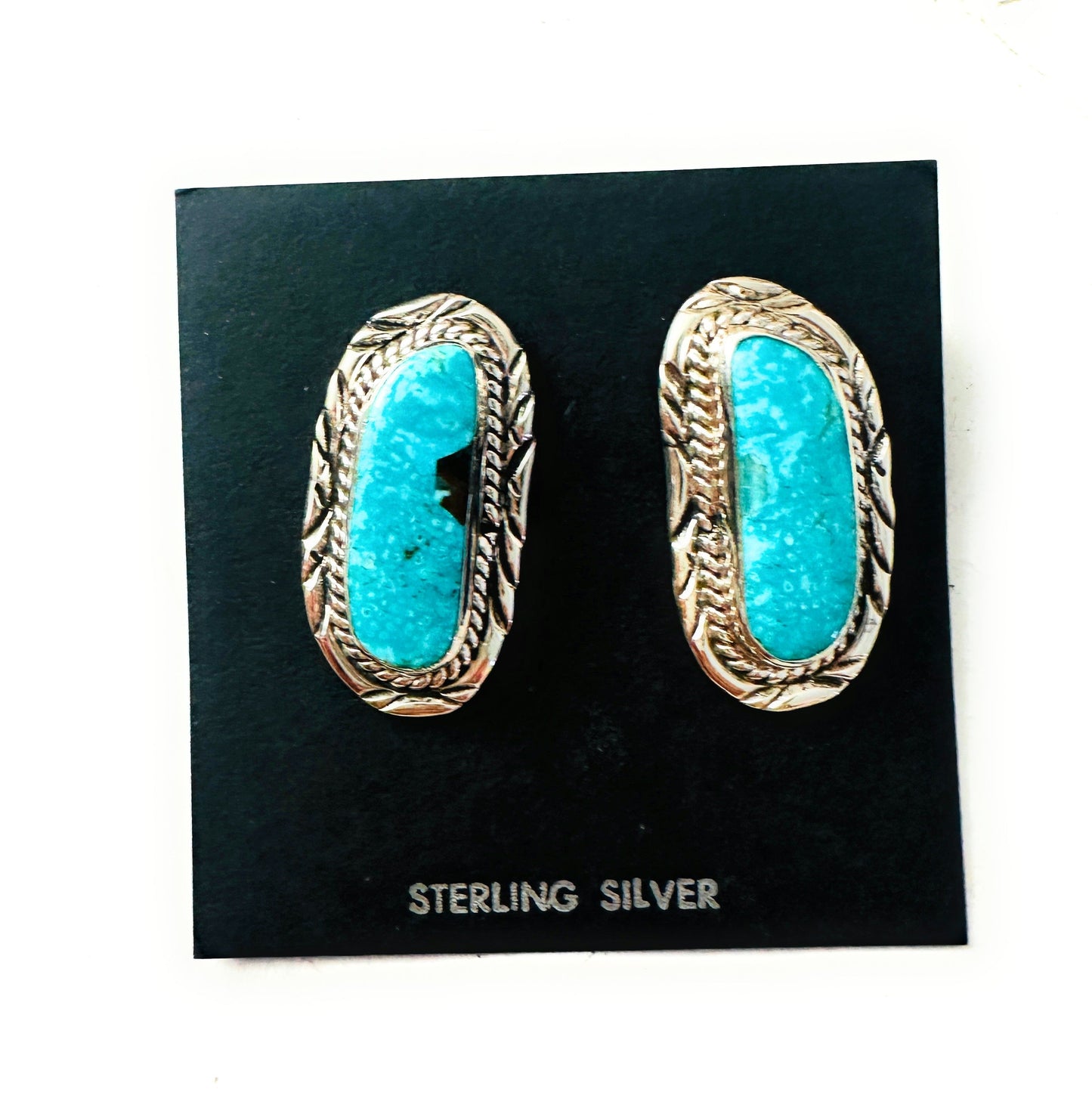 Handcrafted Turquoise & Sterling Silver Post Earrings Signed