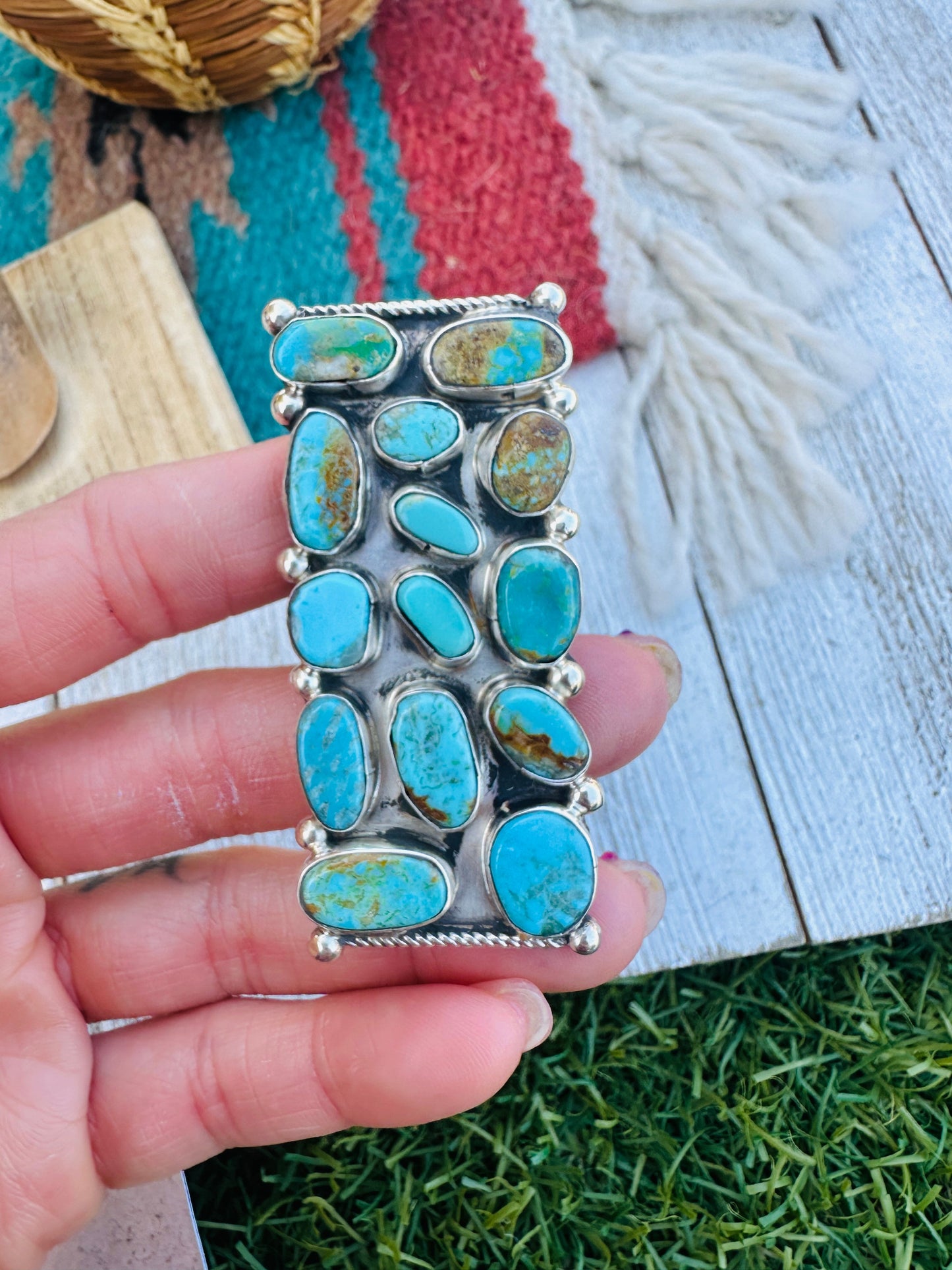 Handcrafted Turquoise & Sterling Silver Adjustable Ring by Jacqueline Silver