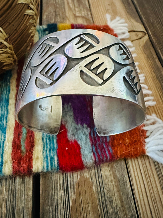 Handcrafted Old Pawn Sterling Silver Bear Paw Cuff Bracelet