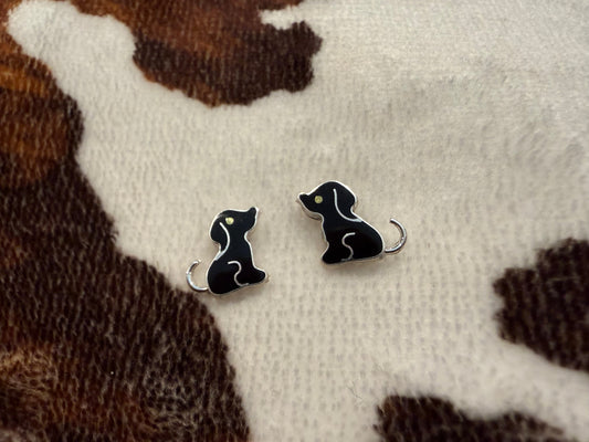 Black Dog Sterling Silver Stud Earrings