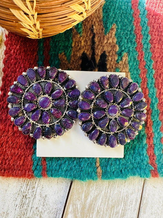 Handcrafted Purple Mojave And Sterling Silver Cluster Post Earrings