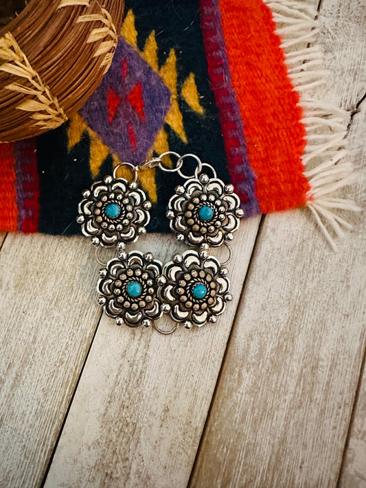 Handcrafted Turquoise & Sterling Silver Concho Link Bracelet