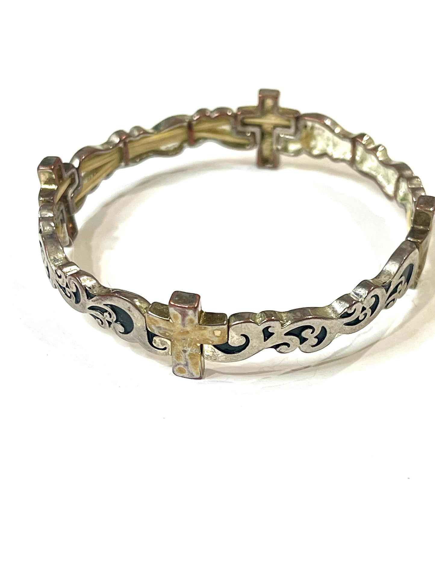 Vintage Handmade Copper Beaded Stretch Cross Bracelet