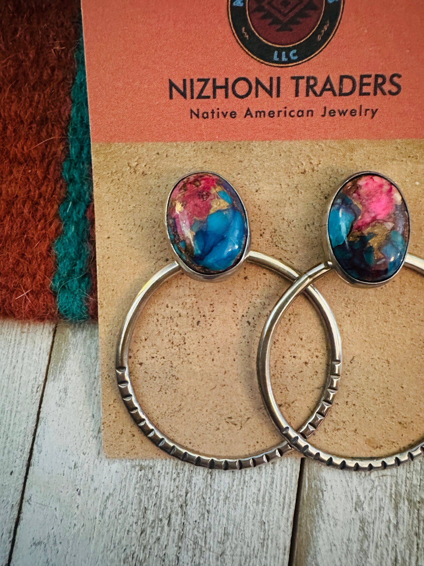 Handcrafted Pink Dream Mojave & Sterling Silver Dangle Hoop Earrings