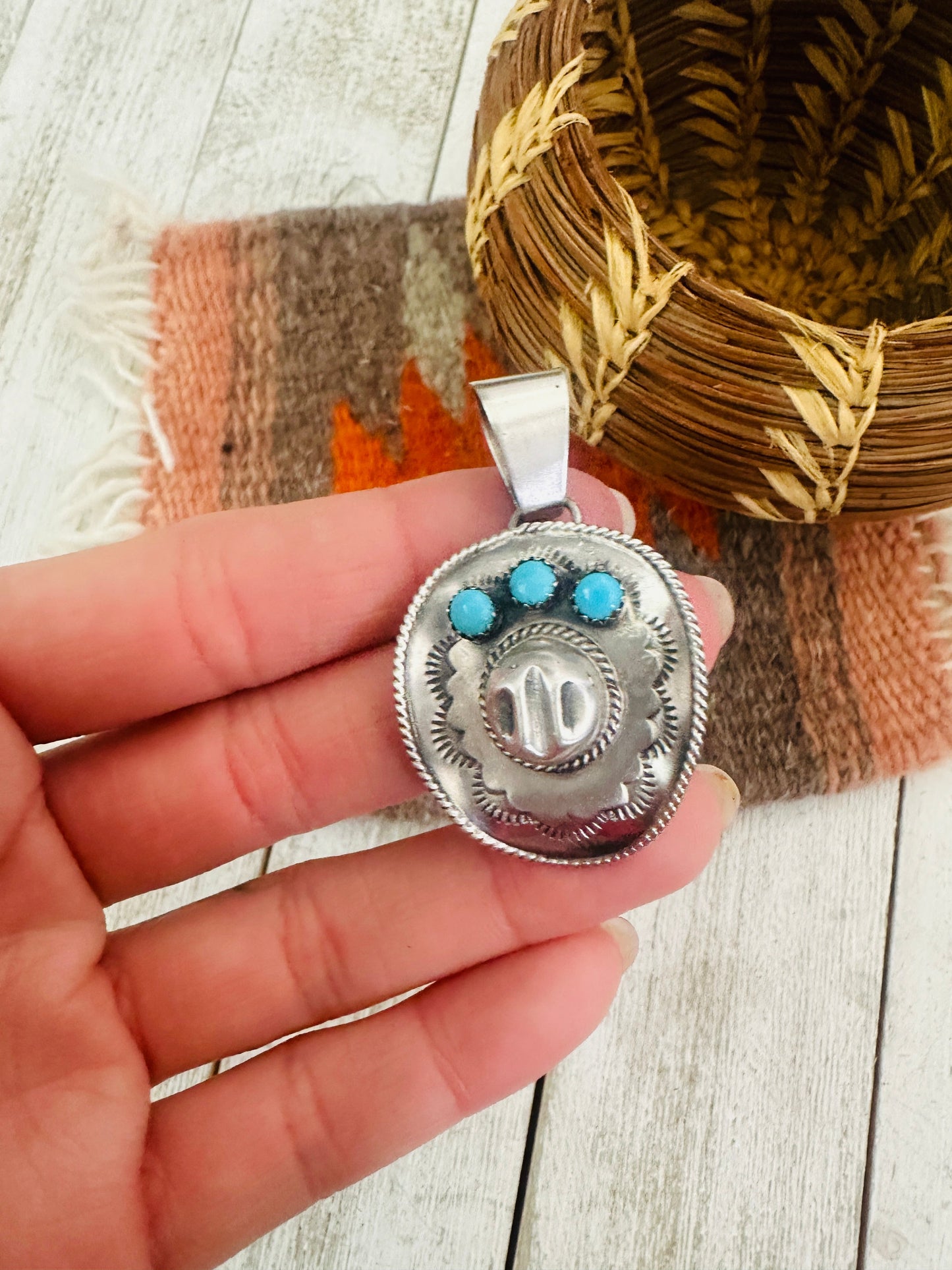 Handcrafted Turquoise & Sterling Silver Cowboy Hat Pendant