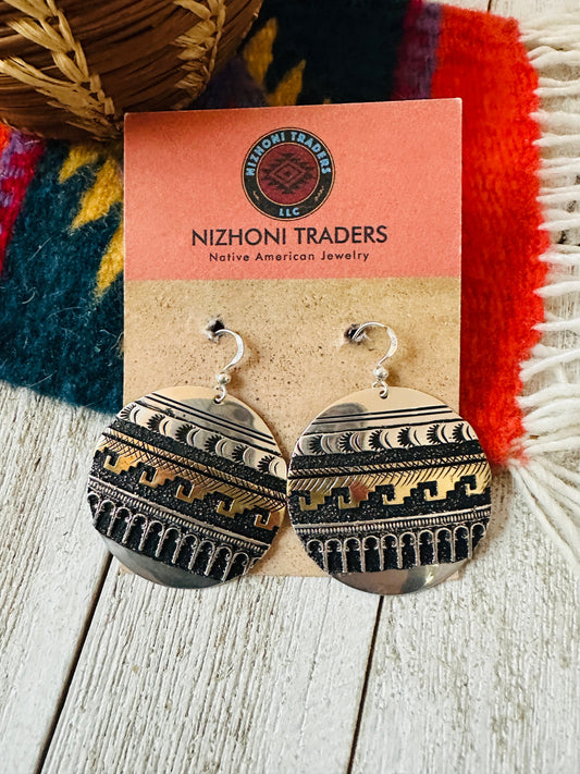 Handcrafted Hand Stamped Sterling Silver & Copper Earrings