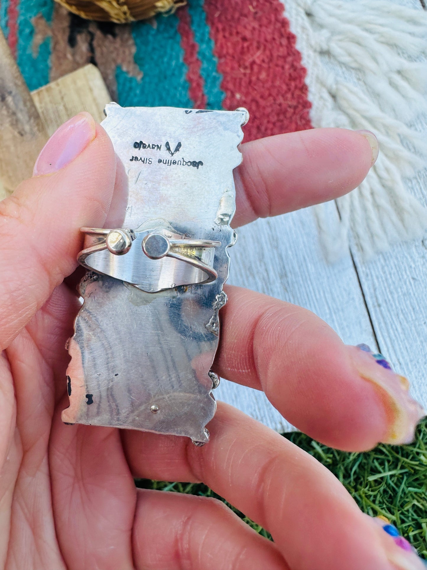 Handcrafted Turquoise & Sterling Silver Adjustable Ring by Jacqueline Silver