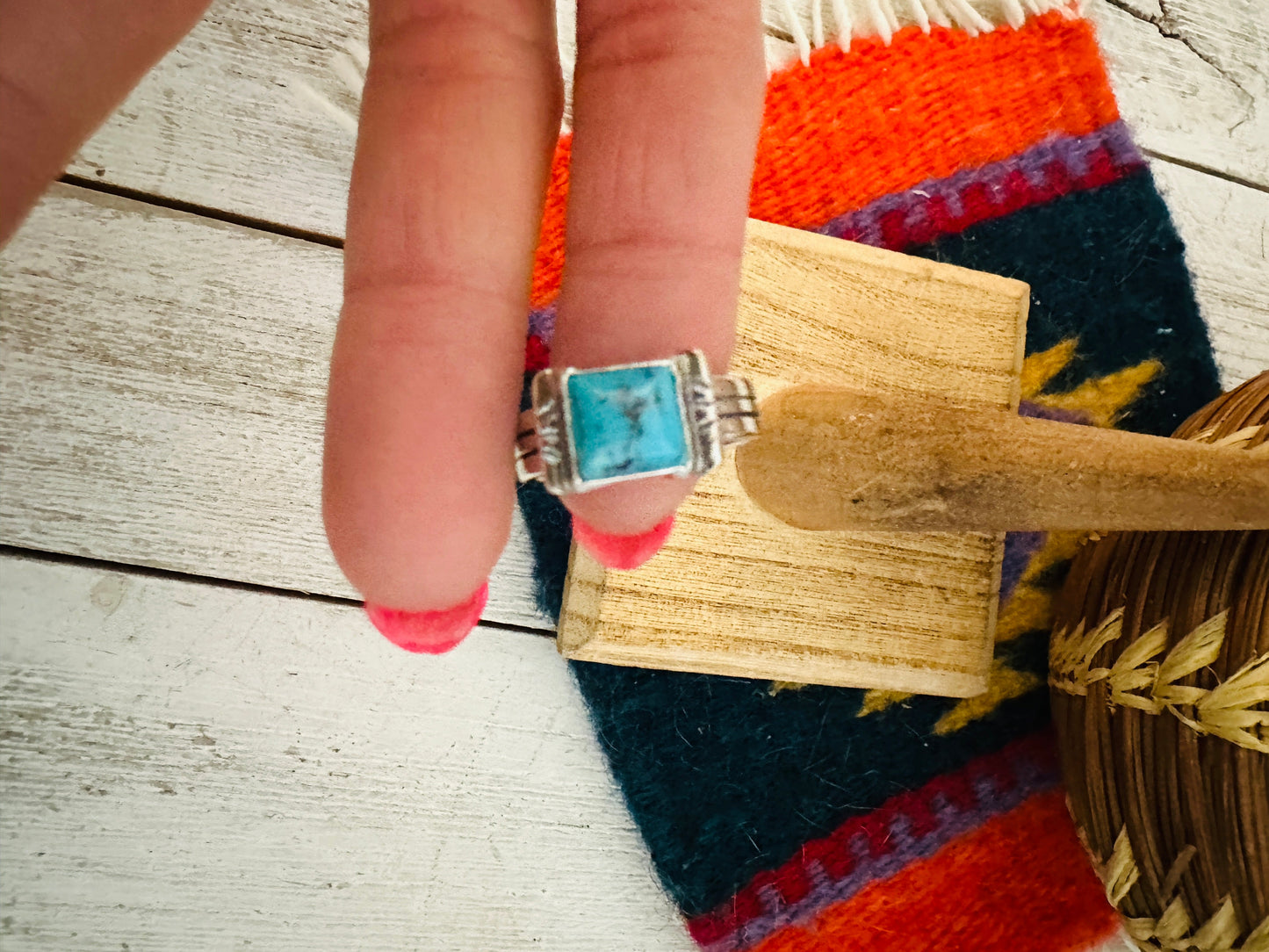 Handcrafted Turquoise & Sterling Silver Square Ring
