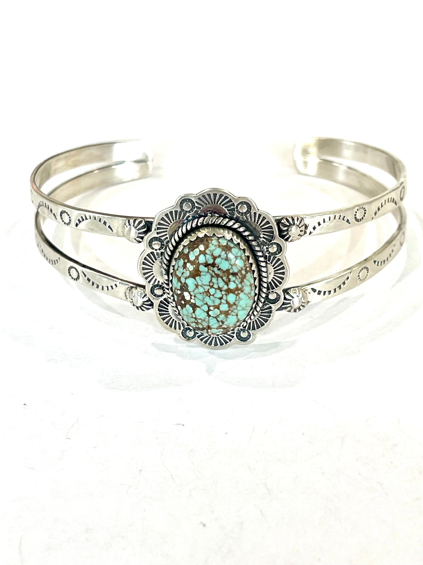 Nizhoni Handmade Sterling Silver & Number 8 Turquoise Adjustable Cuff Bracelet
