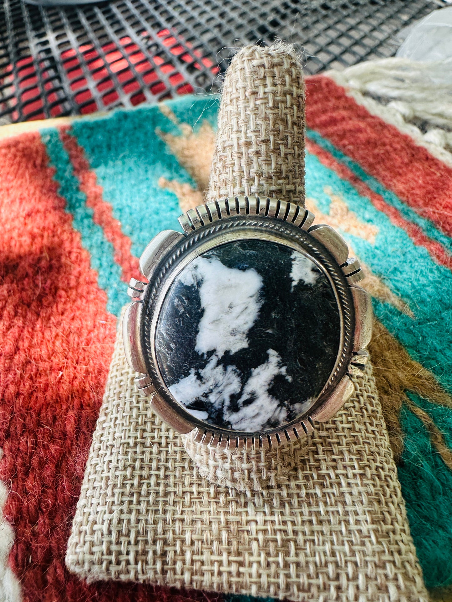 Handcrafted White Buffalo & Sterling Silver Adjustable Ring by Thomas Francisco