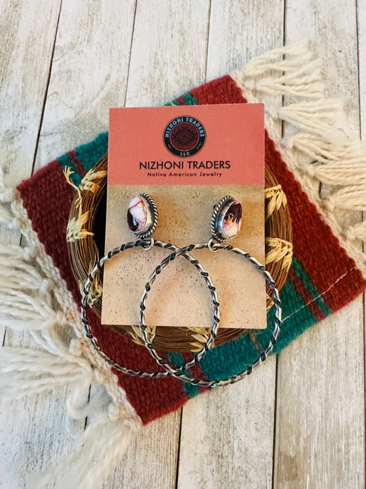 Handcrafted Rose Dahlia and Sterling Silver Dangle Hoop Earrings